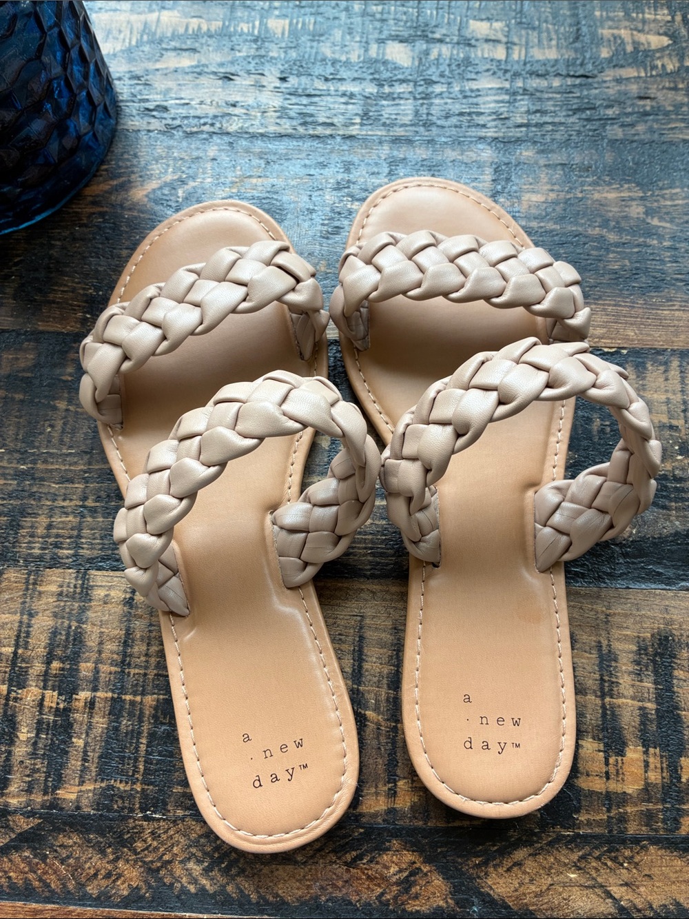 a new day Braided Double-Strap Slide Sandals in Taupe 8W